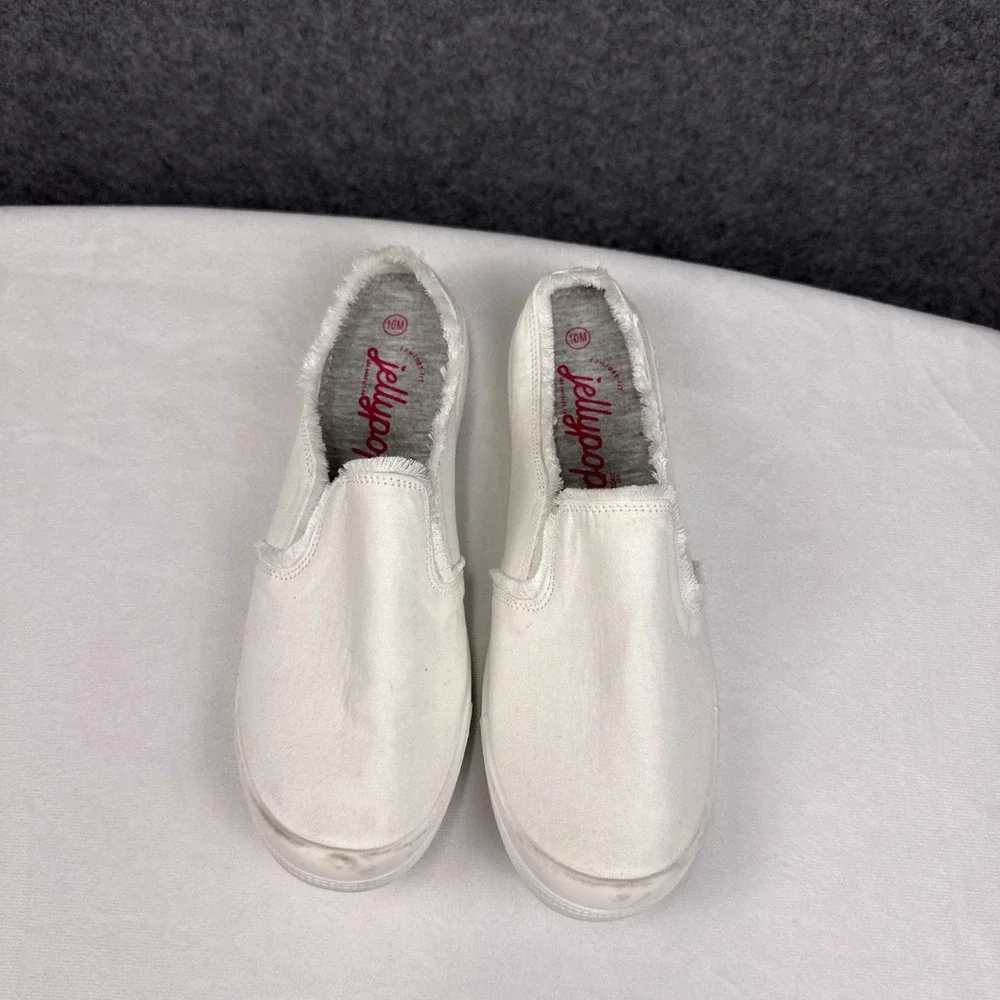 Jellypop Womens White Canvas Slip On Mule Sneakers Frayed Edge Size 10M‎
